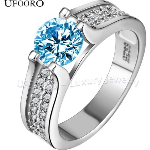UFOORO vintage CZ jewelry fashion silver plated rings for women wedding engagement bague 6-10 white pink purple blue