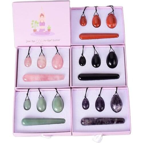 Drill Yoni Egg 4 Pcs /Set Natural Massage Crystal Rose Quartz Ball Kegel Exercise Tool Jade Pelvic Floor Muscle Vaginal Massager