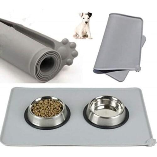 Qsezeny Waterproof Pet Mat For Dog Cat Solid Color Silicone Pet Food Pad Pet Bowl Drinking Mat Dog Feeding Placemat Easy Washing