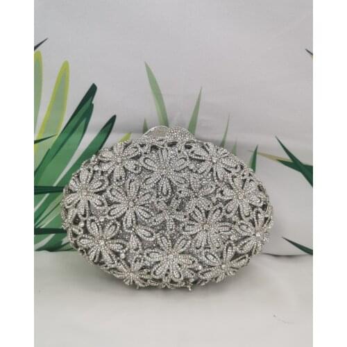 Gold Silver Floral Hollow Out Crystal Ladies Handbag Diamond Flower Sweet Party Wedding Clutches Bags Woman Cocktail Toted Purse