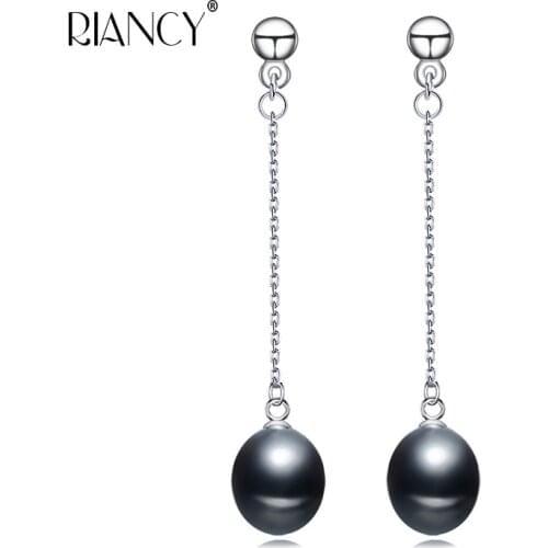 Real Freshwater pearl earrings for women wedding jewelry Natural black tassel pearl earrings
