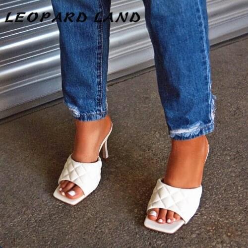 LEOPARD LAND 2020 Summer Fashion High Heels Rhombus Wine Glass with Women Sandals Daily Casual Large Size 43 Women Slippers ZL