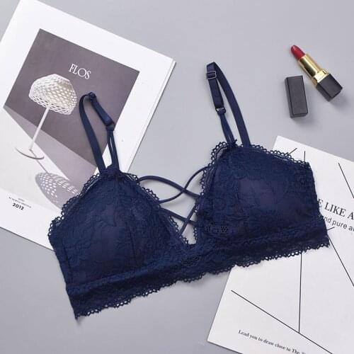 Womens Sexy Crop Tops Lace Bra Floral Padded Bralette Bralet Sexy Bra Cross Underwear