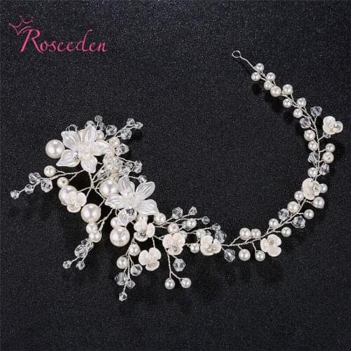 Romantic Floral Bride Hair Vine Pearl Crystal Wedding Headband Headpiece For Women Bridesmaid Hair Jewelry RE3146