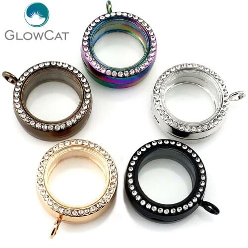 34mm Round Magnetic Glass Floating Locket Pendants With Rhinestones K1170