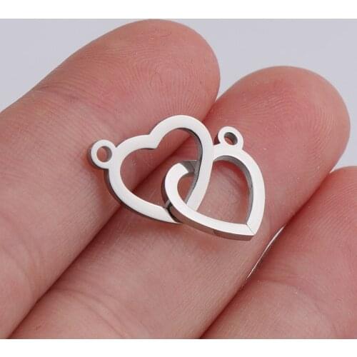 5pcs/lot high quality Stainless Steel Double Heart Charm Connector for Bracelet Necklace Hollow Pendants Diy Jewelry Making