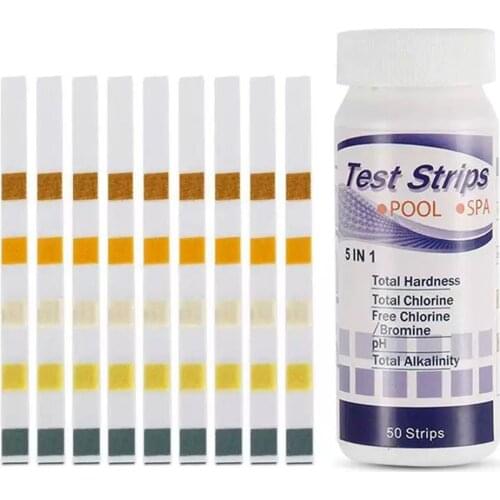 50pcs 5 in 1 Multipurpose Chlorine PH Test Strips SPA Swimming Pool Water Tester Paper for Free Chlorine, Free Bromine, pH WWO66