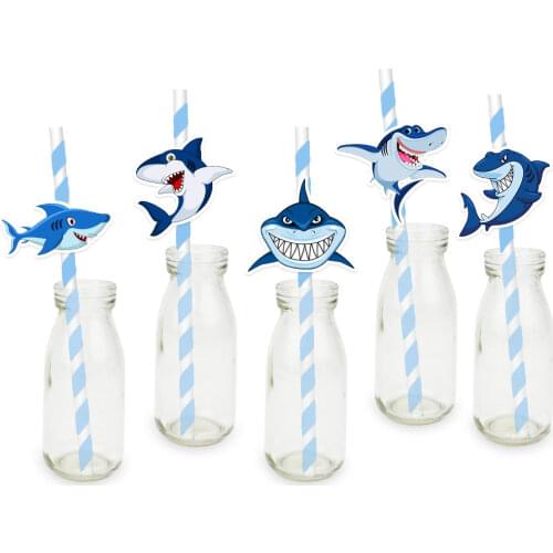 Shark Theme Party Straw 25PCS For Paper Straws Birthday Decoration Party Festive Supplies Paper Drinking Straws Event Supplies