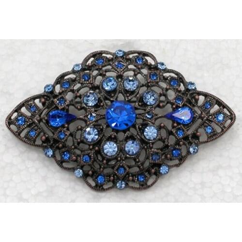 Antique copper Flower Brooch Blue Rhinestone Bridal Wedding party Pin brooches C711 B3