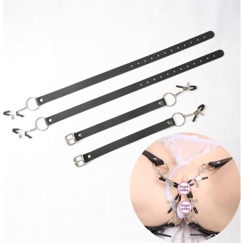 BDSM Bondage Labia Clip Clitoris Clamps Wrap Around Thigh Spread Spreader Straps With Vagina Humiliation G-spot Massage For Sex