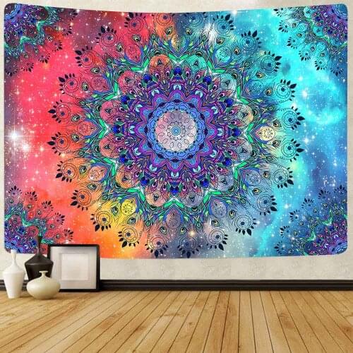 Simsant Bohemian Tapestry Colorful Feathers Galaxy Sky Art Wall Hanging Tapestries for Living Room Home Decor Banner
