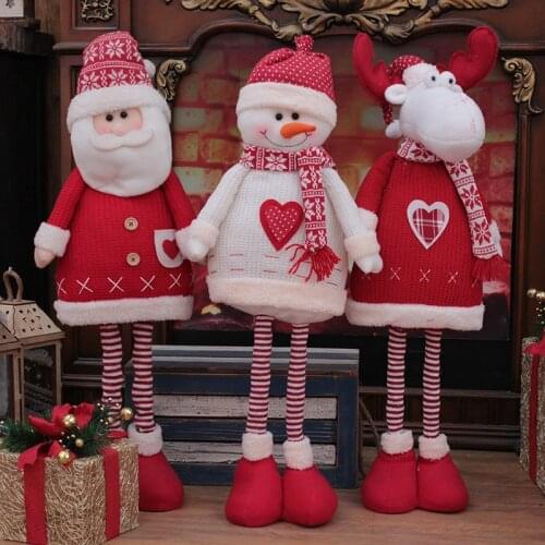 Big Size Christmas Dolls Retractable Santa Claus Snowman Elk Toys Xmas Figurines Christmas Gift for Kid Red Xmas Tree Ornament