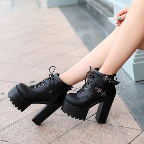 New 14CM Martin boots sexy super high-heeled waterproof platform lace-up high heels nightclub catwalk thick with high heel boots