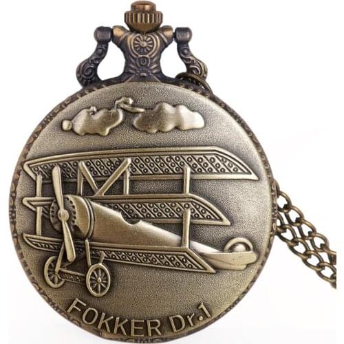 Retro Bronze Airplane Design Quartz Pocket Watch Men Women Pocket Watches With Chain Gift Pendant Clock