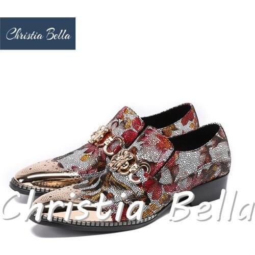 Christia Bella Fashion Floral Printing Men Formal Shoes Slip On Oxford Shoes For Men Dress Shoes Leather New 2018 Driving Shoes