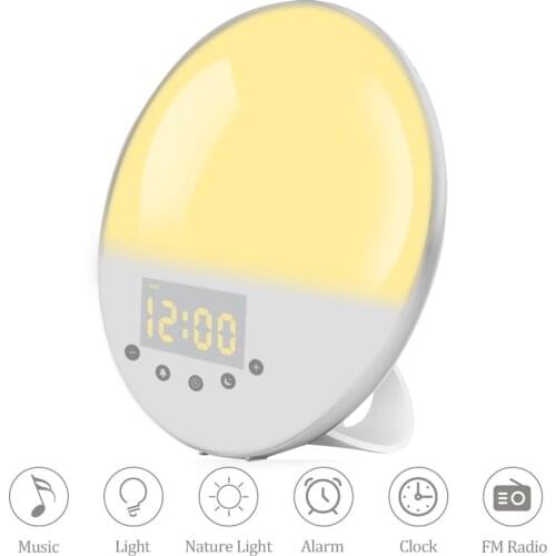 Digital WiFi APP + Voice Control Smart Wake Up Light Workday Alarm Clock 7 Colors Sunrise/Sunset Works with Alexa Google Home