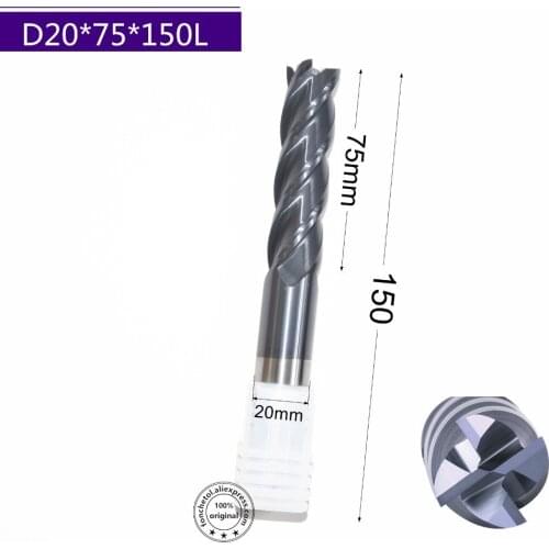D20*d20*75C*150L-1pcs,CNC Solid carbide milling cutter,HRC50 4 flutes spiral end mill,Tialn coated Long blade steel cutting bit