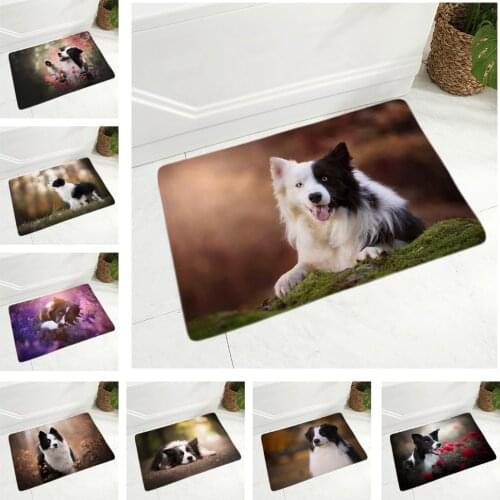 Decor Scotland Border Collie Floor Door Mat Non-Slip Soft Flannel Carpet for Hallway kitchen Room 40x60cm Pet Dog Animal Doormat