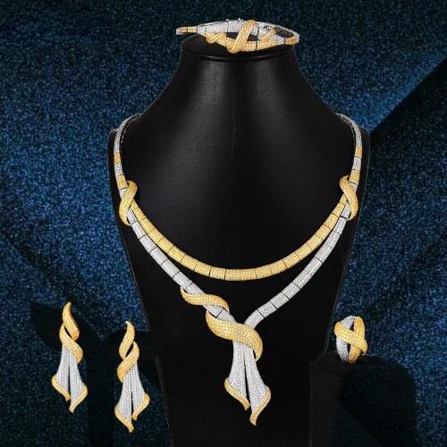 Kellybola Jewelry Cubic Zirconia Elegant Necklace Bangle Earrings Ring 4PCS Women Bridal Wedding Jewelry Sets Luxury Party Show