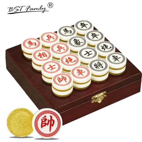 Chinese Chess Xiang Qi Wooden box Acrylic Pieces Diameter 35mm Folding PVC board 32Pcs/Set Puzzle Game Kids Gift BSTFAMLY C03