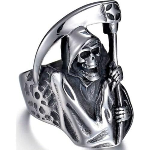 1 PC Death Reaper Ring Punk Rock Hip-hop Skull Rings Halloween Party Biker Explosion Dark Fashion Jewelry For Men Boy Dropship