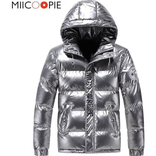 Fashion Men Clothing Warm Letter Printed Silver Mens Down Jacket Streetwear Zipper Male Hooded Winter Jackets Doudoune Homme 4XL