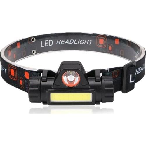 Rechargeable LED Headlight Powerful XPE+COB Headlamp Head Torch IP65 Waterproof Head Light with 1200mAh Built-in Battery