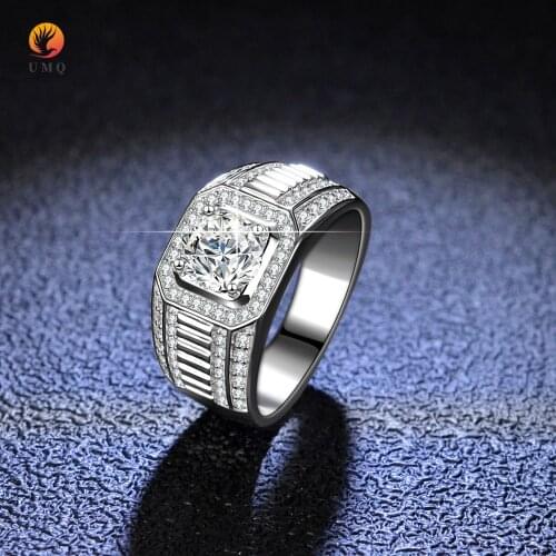 UMQ Mens 925 Silver Excellet Cut 1 ct Pass Diamond Test D Color Moissanite Ring Sparkling Round Moissanite Wedding Rings