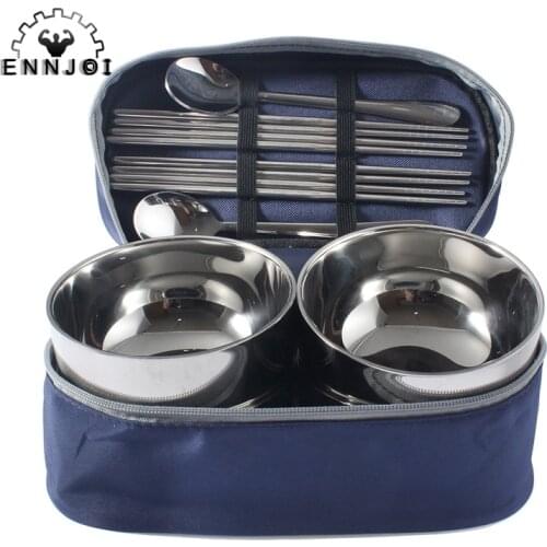 Four people delicate outdoor tableware outdoor tools portable travel stainless steel tableware set outdoor tools
