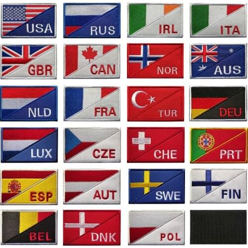 National Flag Country Code Referred Embroidery Velcro Patches Spain France Portugal Czech Republic Outdoor Bag Badge Cloth Label