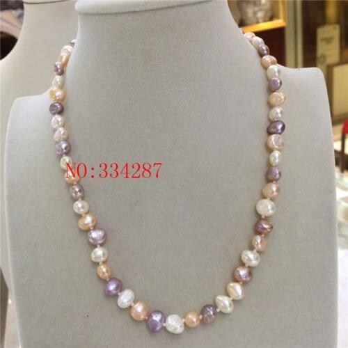 Natural Freshwater Pearl 7-8MM Pink purple White Freshwater Pearl Baroque Irregular Pearl Necklace 18 Inches