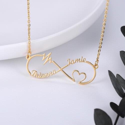 2020 New Stainless Steel Personalized Custom Couple Name Necklace Gold Choker Necklace Infinity Pendant Nameplate Gift Heartbeat