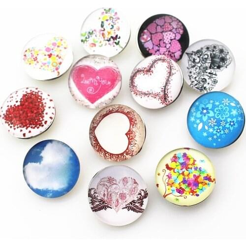 New Arrival10pcs/lot glass heart snap buttons LOVE 18mm leather clasp snap button Bangles snap bracelet jewelry