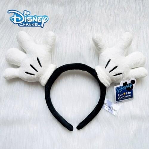 Disney Mickey Hand Model Ears Headbands Fashion Bow Headwear Headdress Cosplay Plush Kids Cotton Disneyland Soft Plush Headband
