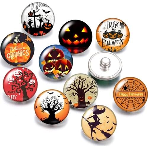 DB0431 Happy Halloween pumpkin 18mm snap buttons 10pcs mixed round photo glass cabochon style for snap button jewelry