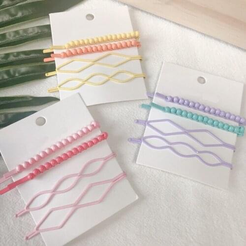 QCOOLJLY 4Pcs/set Korea Simple Metal Hair Clips for Women Girls Geometric Rhombus Pink Yellow Hairpins Hair Accessories