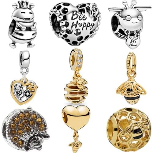 Queen Bee Pendant Fit Original Pan Charms Bracelet Women Pulseira Accessories DIY Girls Bangle Gold Bee Beads for Jewelry Making