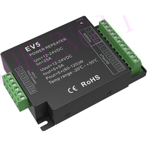 5CH*5A 12-24VDC CV Power Repeater EV5 LED Single Color Dual White RGB RGBW RGB+CCT LED Strip Led Power Amplifier EV5