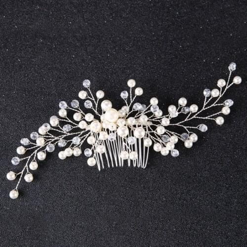 Handmade silver pearl comb plate hair accessories wedding dress bridal jewelry accessories headdress