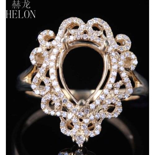 HELON Solid 14K Yellow Gold 0.4ct Natural Diamond Vintage Fine Jewelry Semi Mount Engagement Wedding Ring Fit Pear Cut 10x7mm
