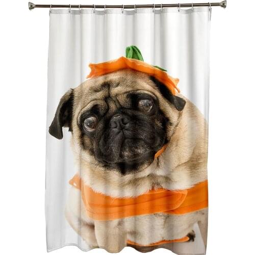 Cute Pug Funny Puppy Dog Pattern Shower Curtain Waterproof Polyester Fabric Bath Curtains For Home Decor With Hooks