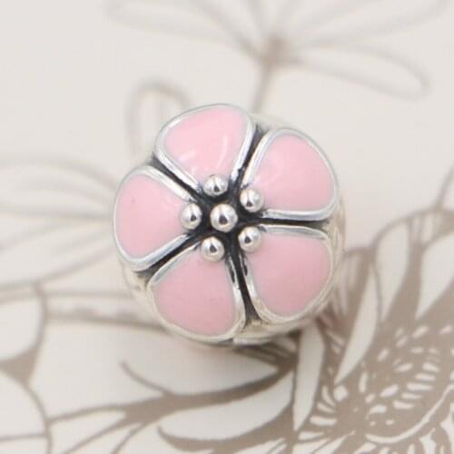 Peach Bloom Clips Stoppers Charm fit Lady Bracelet Bangle Clear CZ Stars Charm Girl Gift S925 DIY Jewelry