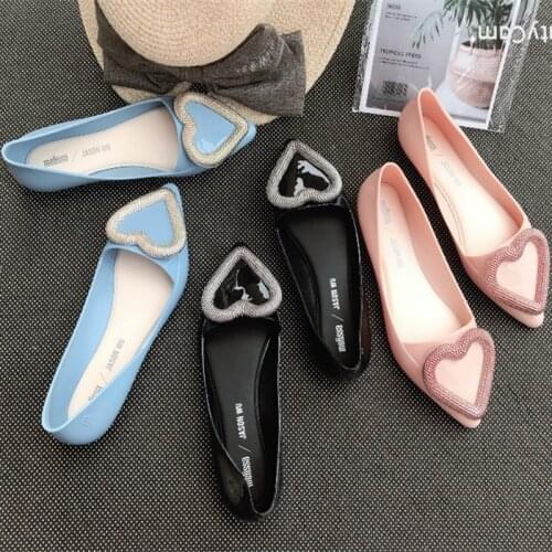 Melissa 2020 new womens single shoes fashion Korean pointed ladies jelly sandals flat Heart womens trend work shoes SHW058