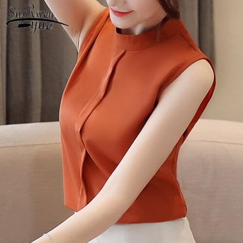 Women shirts blusas mujer de moda 2021 womens sleeveless tops and blouses Solid color plus size women Chiffon Sleeveless 3683 50