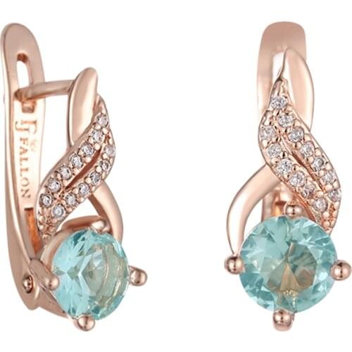 7 Style Women 585 Rose Gold Color Light Blue Stone Fashion Earrings Jewelry