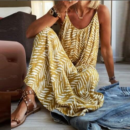 2021 Summer Yellow Printed Dress For Women Fashion Casual Dresses Backless Suspender Beach Striped Camis