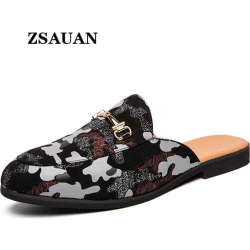 ZSAUAN New Tide Casual Men Slippers Indoor Summer Leisure Young Mens Half Dress Shoes Work Home Flat Loafers Camouflage