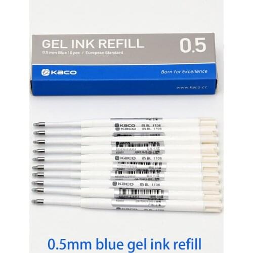 10pcs/box Kaco European Standard Gel Ink Refill G2 0.5mm Blue Black Red International Universal Refills for Click Gel Pen