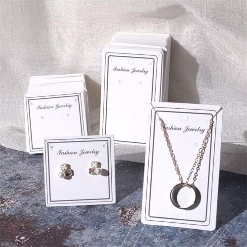 100pcs 6x6 6x10 Cm White Studs Earrings and Necklace Display Cards Blank Cardboard Earring Jewelry Packaging Hang Tag Card Bag