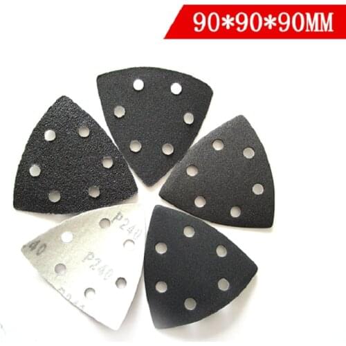 100 Pack Multi Tool Triangular Sand Paper 60/80/120/240 Grits Hook and Loop Velcro Aluminum Oxide 90*90MM 6 Holes Sanding Disc